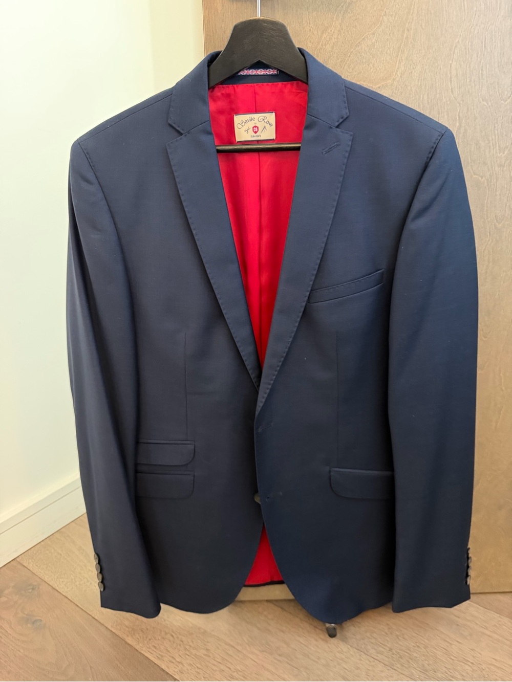 Savile Row Suit Set (Navy Blazer with Red Lining - Modern Sport Coat & Trousers)